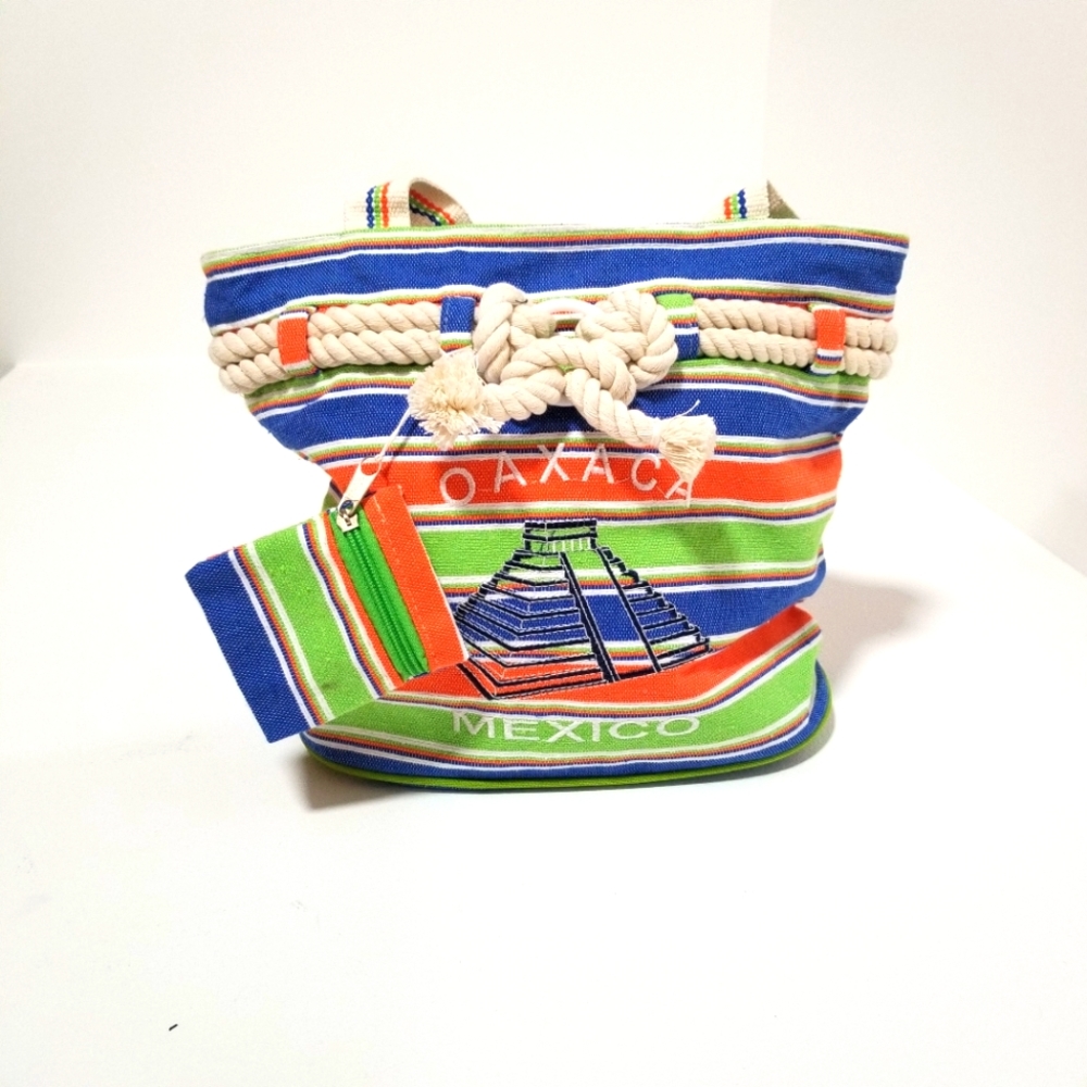 New mexican embroidery bag Oaxaca city with a small wallet pouch